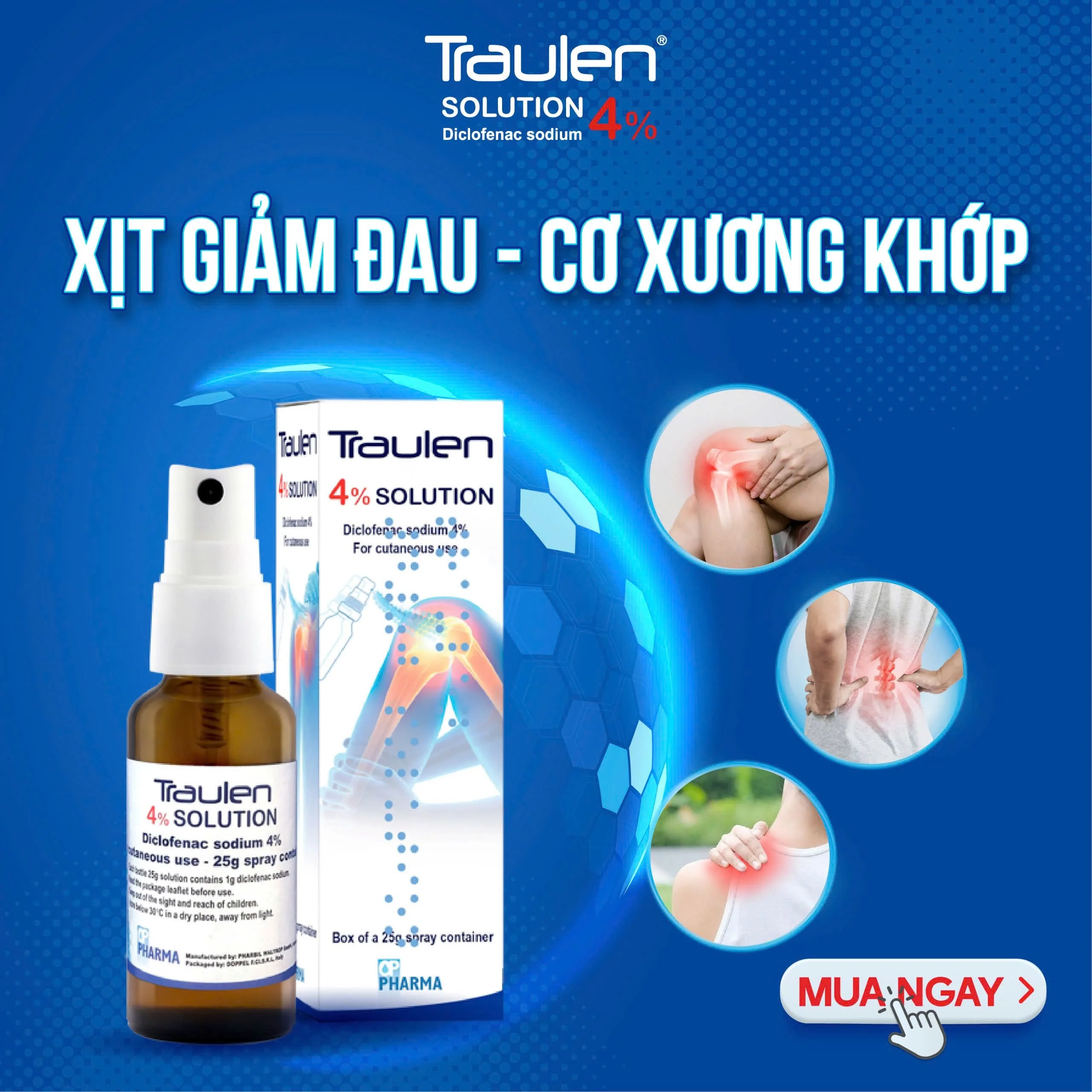Traulen Diclofenac 4% dạng nano micell thẩm thấu sâu, tác động trực tiếp vào ổ viêm, ức chế các chất trung gian gây viêm – đau