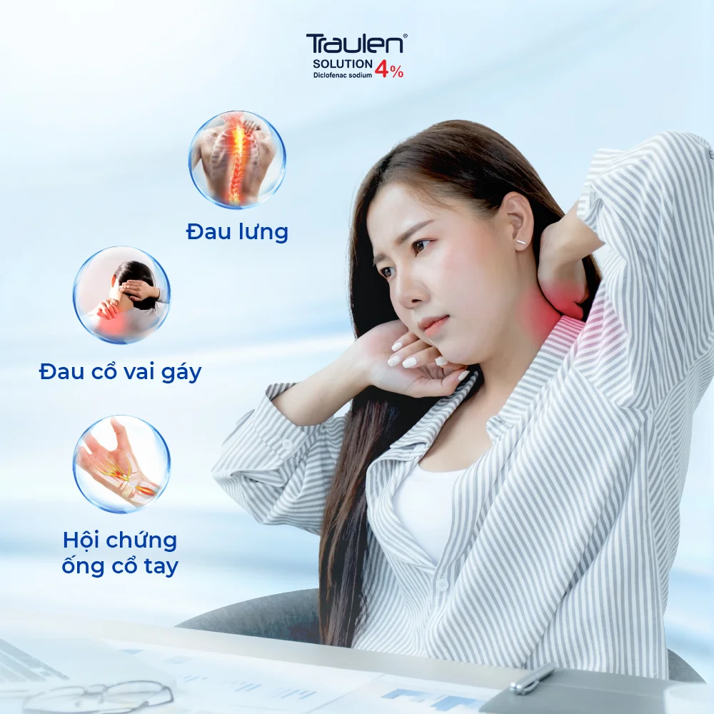 Traulen 4% Solution với Diclofenac sodium 4% giúp hỗ trợ giảm đau và kháng viêm ngay tại chỗ đau